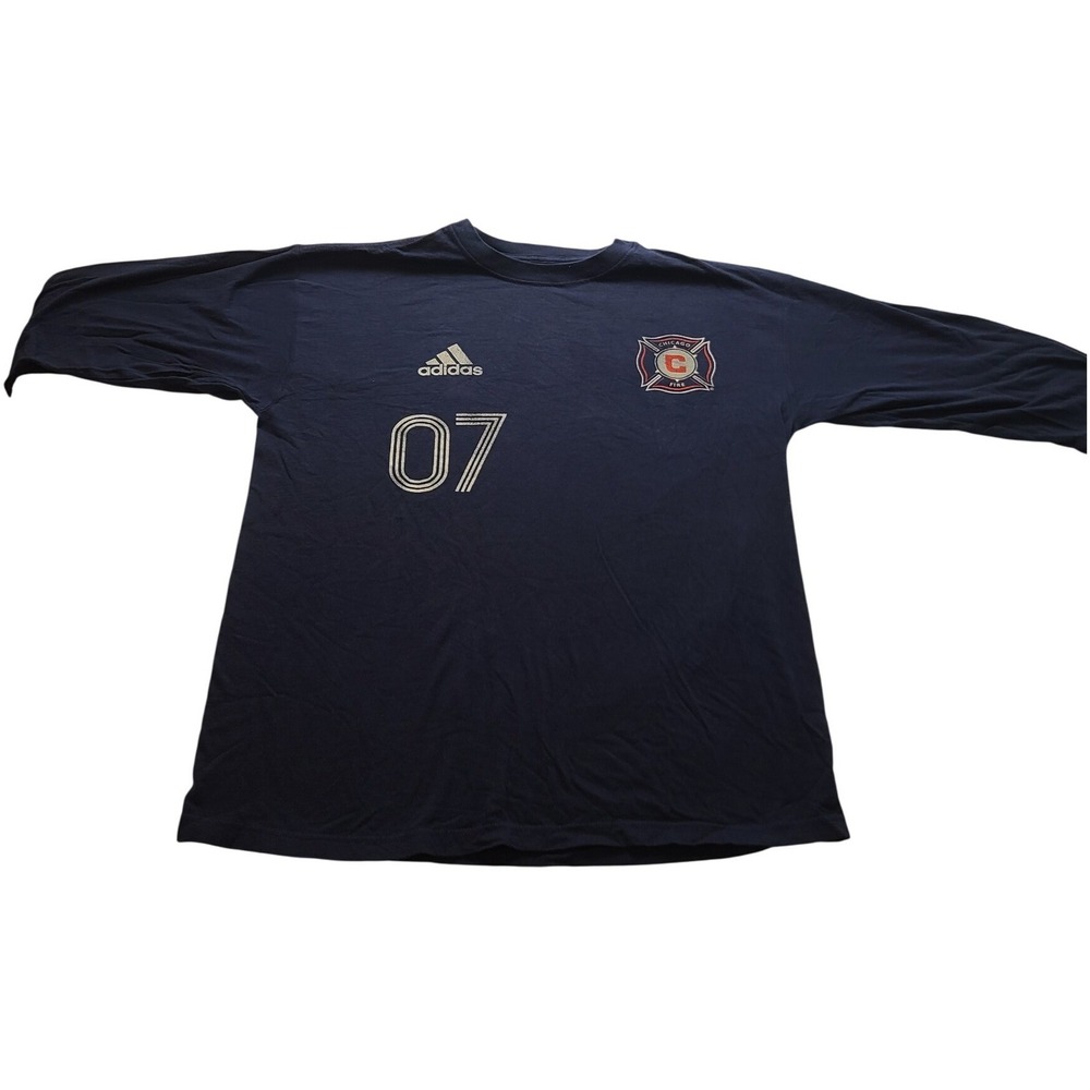 Adidas Chicago Fire MLS Soccer T-Shirt‎ Navy Blue Men's Large 07 Graphic Tee